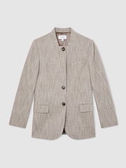 Reiss Neutral Check Gia Wool-Blend Check Collarless Blazer - Image 2 of 8