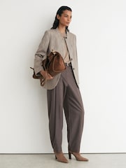 Reiss Neutral Check Gia Wool-Blend Check Collarless Blazer - Image 4 of 8