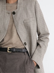 Reiss Neutral Check Gia Wool-Blend Check Collarless Blazer - Image 5 of 8