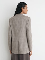 Reiss Neutral Check Gia Wool-Blend Check Collarless Blazer - Image 6 of 8