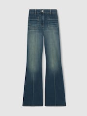 Reiss Mid Blue Sakura Tall Patch-Pocket Flared Jeans - Image 2 of 8