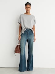 Reiss Mid Blue Sakura Tall Patch-Pocket Flared Jeans - Image 3 of 8
