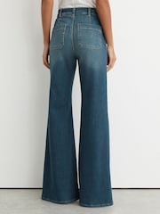 Reiss Mid Blue Sakura Tall Patch-Pocket Flared Jeans - Image 5 of 8