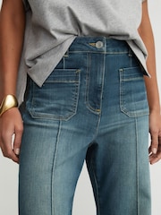 Reiss Mid Blue Sakura Tall Patch-Pocket Flared Jeans - Image 6 of 8