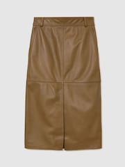 Reiss Khaki Green Milly Leather Midi Pencil Skirt - Image 2 of 8