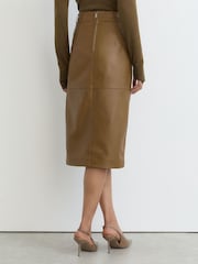 Reiss Khaki Green Milly Leather Midi Pencil Skirt - Image 6 of 8