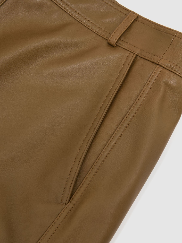 Reiss Khaki Green Milly Leather Midi Pencil Skirt - Image 8 of 8 Reiss Khaki Green Milly Leather Midi Pencil Skirt - Image 8 of 8