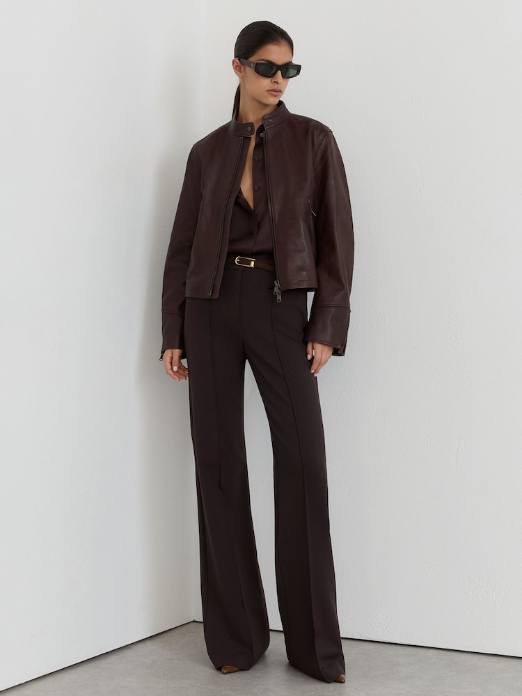 Reiss Burgundy Red Erin Leather Biker Jacket - Image 1 of 7 Reiss Burgundy Red Erin Leather Biker Jacket - Image 1 of 7