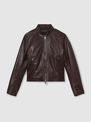 Reiss Burgundy Red Erin Leather Biker Jacket - Image 2 of 7
