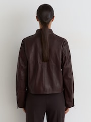Reiss Burgundy Red Erin Leather Biker Jacket - Image 4 of 7