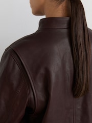 Reiss Burgundy Red Erin Leather Biker Jacket - Image 5 of 7