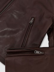 Reiss Burgundy Red Erin Leather Biker Jacket - Image 7 of 7