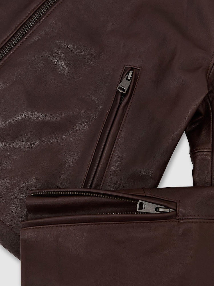 Reiss Burgundy Red Erin Leather Biker Jacket - Image 7 of 7 Reiss Burgundy Red Erin Leather Biker Jacket - Image 7 of 7