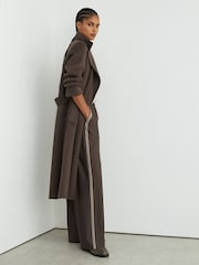 Reiss Taupe Neutral Marlow Mélange Side-Stripe Wide-Leg Trousers - Image 1 of 8
