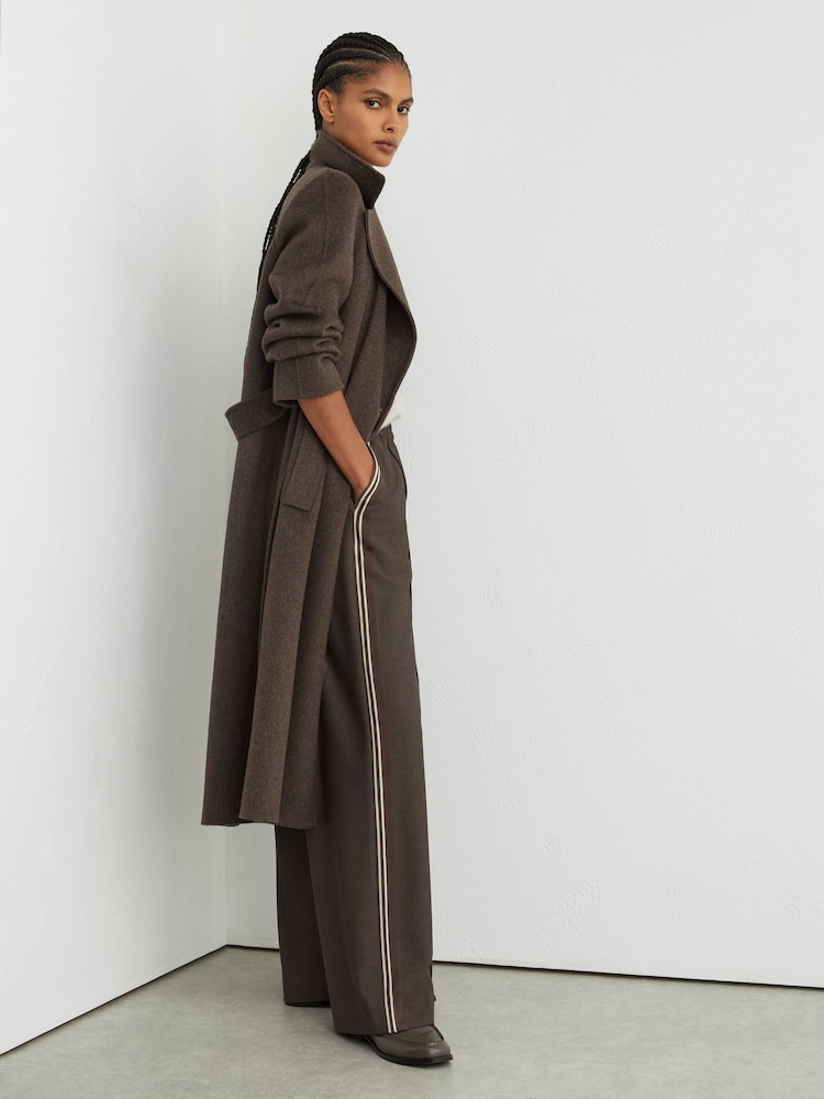 Reiss Taupe Neutral Marlow Mélange Side-Stripe Wide-Leg Trousers - Image 1 of 8 Reiss Taupe Neutral Marlow Mélange Side-Stripe Wide-Leg Trousers - Image 1 of 8