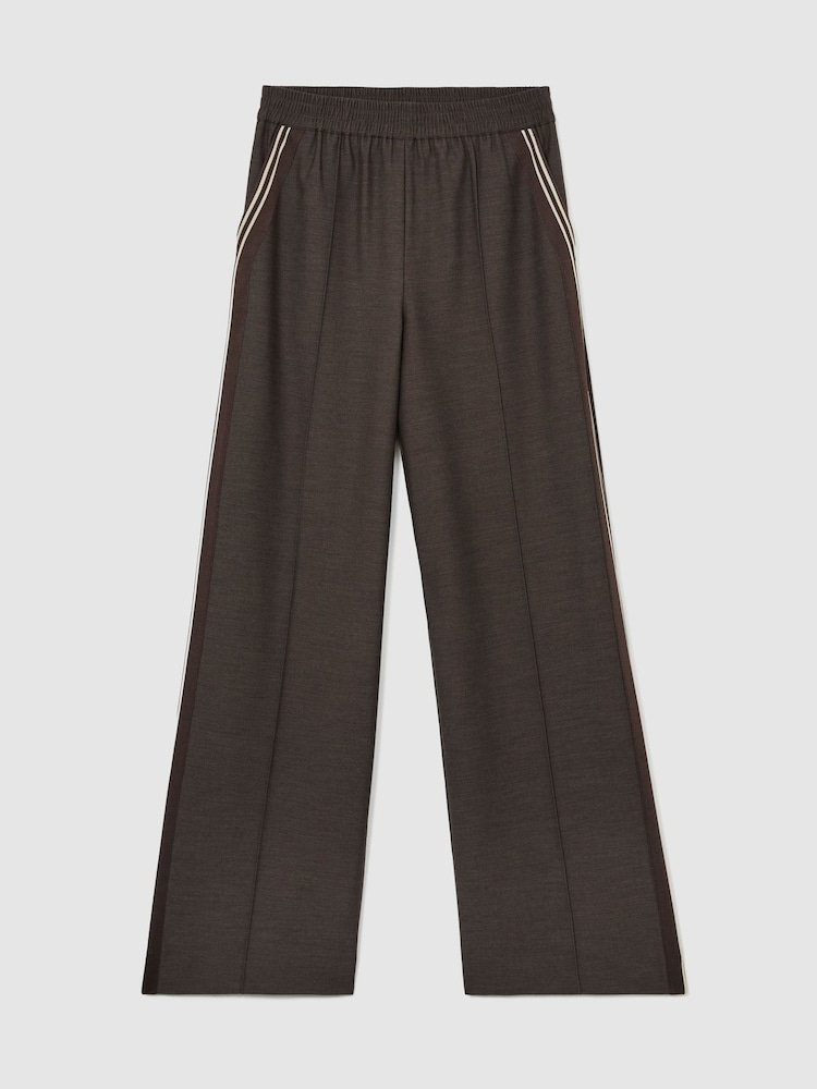 Reiss Taupe Neutral Marlow Mélange Side-Stripe Wide-Leg Trousers - Image 2 of 8 Reiss Taupe Neutral Marlow Mélange Side-Stripe Wide-Leg Trousers - Image 2 of 8
