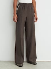 Reiss Taupe Neutral Marlow Mélange Side-Stripe Wide-Leg Trousers - Image 6 of 8