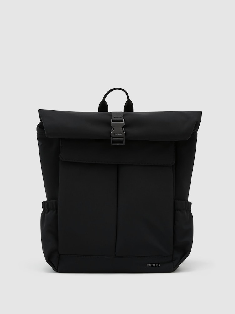 Reiss Black Pascal Technical Roll-Top Backpack - Image 1 of 4 Reiss Black Pascal Technical Roll-Top Backpack - Image 1 of 4