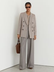 Reiss Taupe Neutral Aubrey Wool-Blend Textured Double-Breasted Blazer - Image 3 of 9
