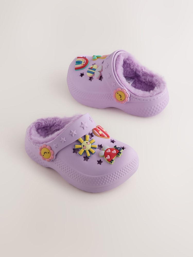 Purple Faux Fur Lined Clog Slippers - Image 1 of 5 Purple Faux Fur Lined Clog Slippers - Image 1 of 5