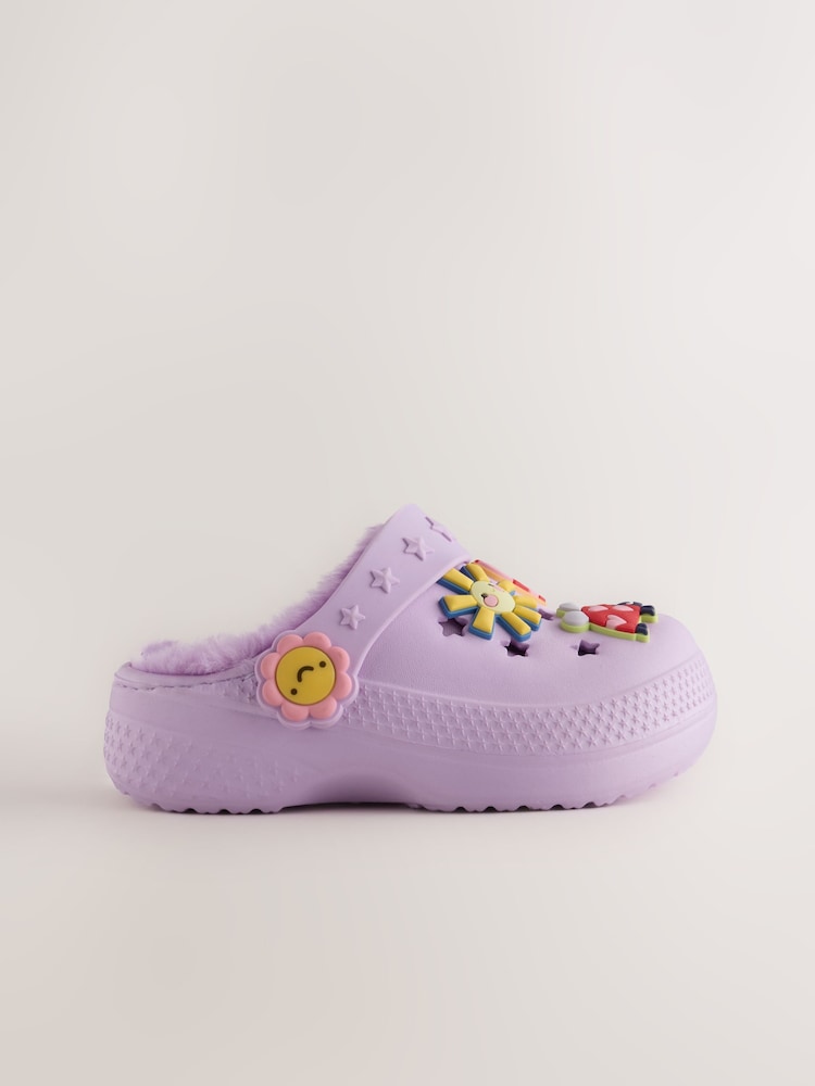Purple Faux Fur Lined Clog Slippers - Image 2 of 5 Purple Faux Fur Lined Clog Slippers - Image 2 of 5
