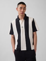 Gap x OuiGap Black/White Stripe Relaxed Pique Polo Shirt - Image 1 of 5