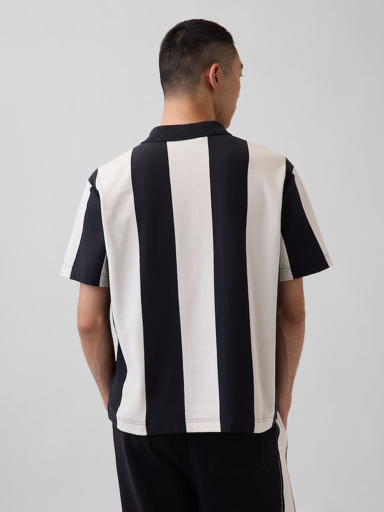 Gap x OuiGap Black/White Stripe Relaxed Pique Polo Shirt - Image 2 of 5