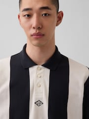 Gap x OuiGap Black/White Stripe Relaxed Pique Polo Shirt - Image 3 of 5