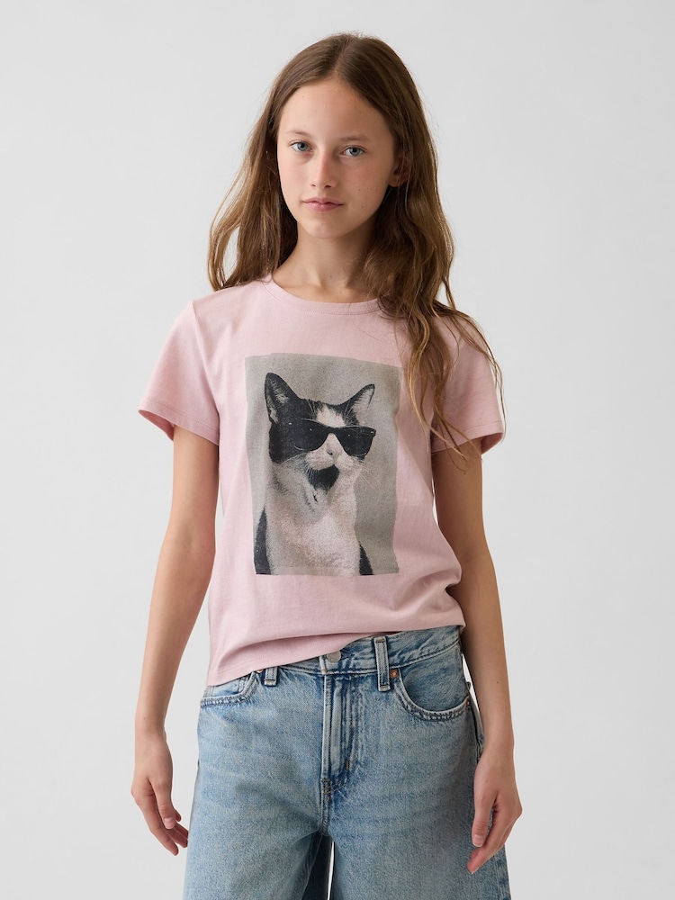 Chat rose - Gap T-shirt graphique à manches courtes (4-13 ans) - Image 1 de 4