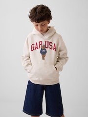 Gap Beige VintageSoft Relaxed Brannan Bear Logo Hoodie (4-13yrs) - Image 1 of 4