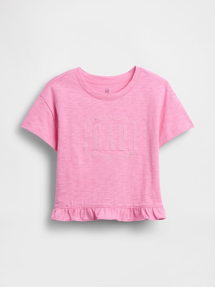 Gap Pink Ruffle-Hem Logo T-Shirt (6mths-5yrs) - Image 1 of 3 Gap Pink Ruffle-Hem Logo T-Shirt (6mths-5yrs) - Image 1 of 3