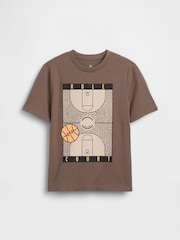 Brown Basketball Graphic Short Sleeve T-Shirt (4-13yrs) - Image 1 of 3