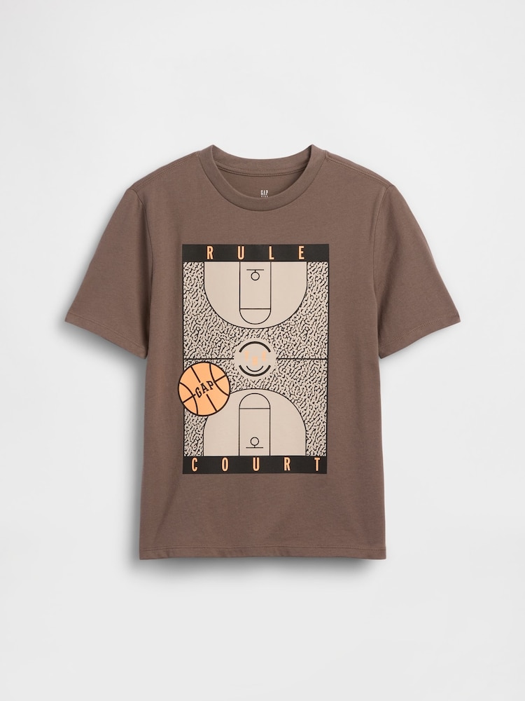 Brown Basketball Graphic Short Sleeve T-Shirt (4-13yrs) - Image 1 of 3 Brown Basketball Graphic Short Sleeve T-Shirt (4-13yrs) - Image 1 of 3