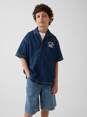 Gap Dark Wash Denim Relaxed New York Logo Short Sleeve Shirt (4-13yrs) - Image 1 of 4
