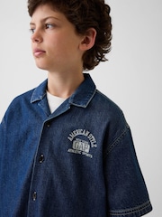 Gap Dark Wash Denim Relaxed New York Logo Short Sleeve Shirt (4-13yrs) - Image 3 of 4