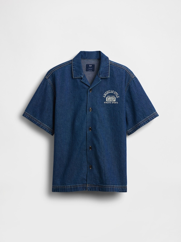 Gap Dark Wash Denim Relaxed New York Logo Short Sleeve Shirt (4-13yrs) - Image 4 of 4