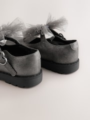 Pewter Silver Shimmer Standard Fit (F) Chunky Bow Mary Jane Shoes - Image 3 of 5