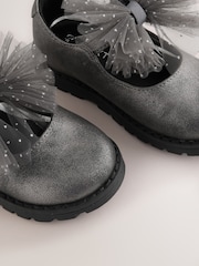 Pewter Silver Shimmer Standard Fit (F) Chunky Bow Mary Jane Shoes - Image 4 of 5