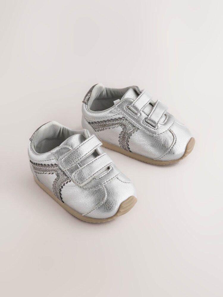Srebrny metaliczny - Niemowlęce buty sportowe zapinane na rzep - Obraz 1 z 5