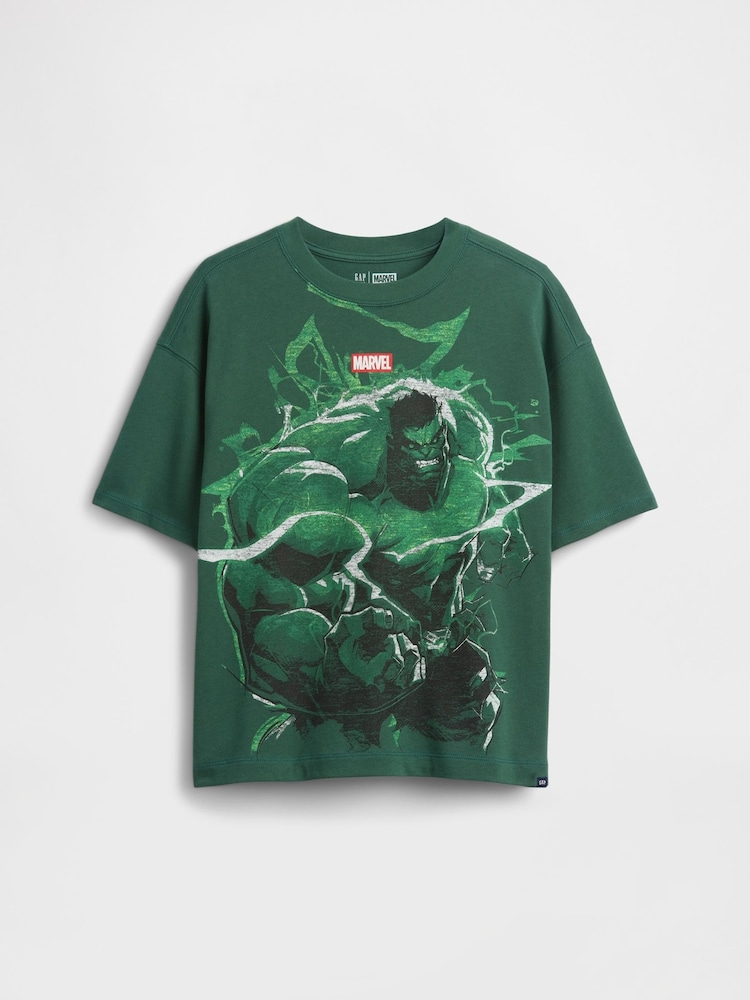 Green The Hulk - Gap Marvel Oversized Graphic Short Sleeve T-Shirt (4-13yrs) - Bild 1 von 3