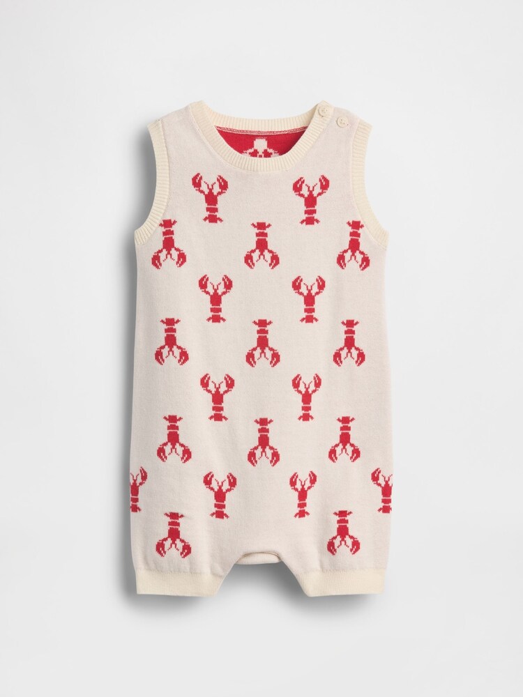 Gap Cream Pretty Bow Lobster Knitted Short One-Piece (0-24mths) - Image 1 of 2