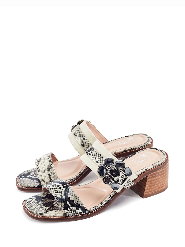 Moda in Pelle Grey Mallorie Semi Precious Buckle Mule Sandals - Image 2 of 4