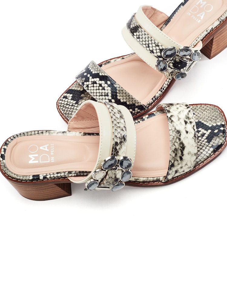 Moda in Pelle Grey Mallorie Semi Precious Buckle Mule Sandals - Image 4 of 4