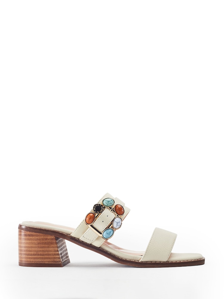 Moda in Pelle White Mallorie Semi Precious Buckle Mule Sandals - Image 1 of 4