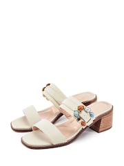Moda in Pelle White Mallorie Semi Precious Buckle Mule Sandals - Image 2 of 4