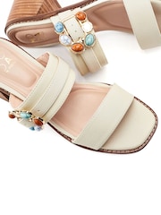 Moda in Pelle White Mallorie Semi Precious Buckle Mule Sandals - Image 3 of 4