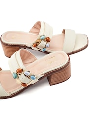 Moda in Pelle White Mallorie Semi Precious Buckle Mule Sandals - Image 4 of 4
