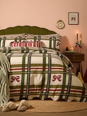 Furn Green Scallop Tartan Bow Reversible Duvet Cover and Pillowcase Set - Image 1 of 3