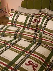 Furn Green Scallop Tartan Bow Reversible Duvet Cover and Pillowcase Set - Image 2 of 3