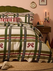 Furn Green Scallop Tartan Bow Reversible Duvet Cover and Pillowcase Set - Image 3 of 3